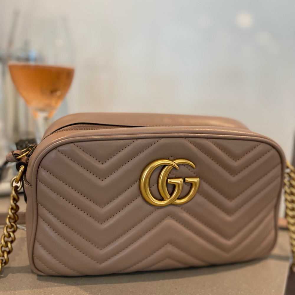 Gucci Marmont Dusty Rose Quilted Crossbody Bag with Gold Hardware